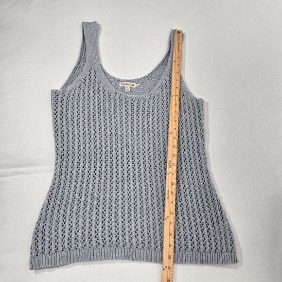 TOAD&CO Gray Recycled Denim Stretchy Crochet Semi-Sheer Tank Top Women's Size M. - Picture 16 of 17
